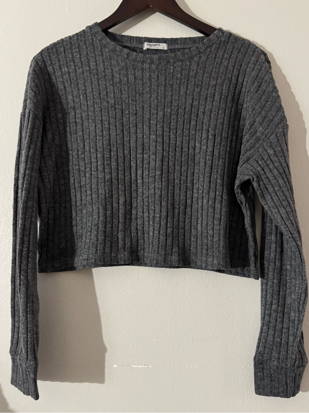 zeagoo Charcoal Ribbed Cropped Sweater